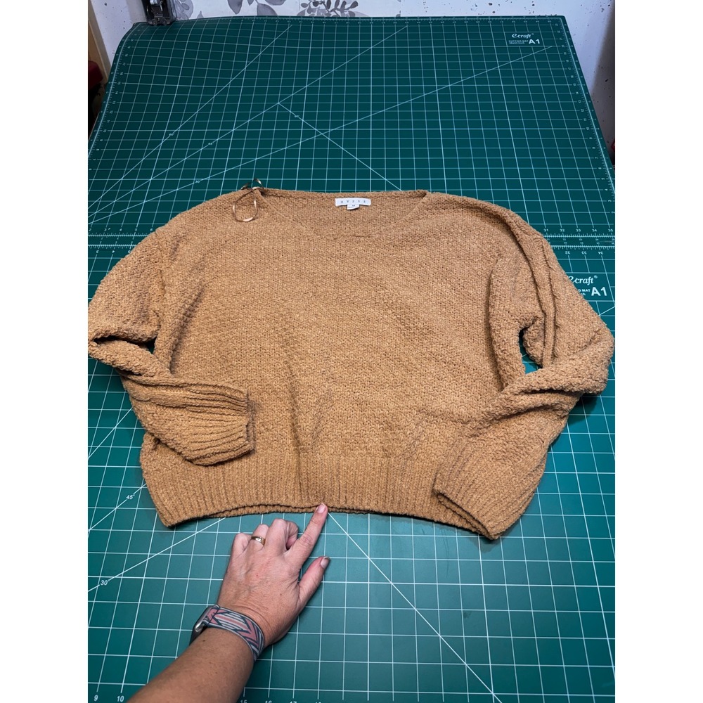 Hyfve Women Camel Brown Textured Knit Scoop Neck Pullover Sweater Size M